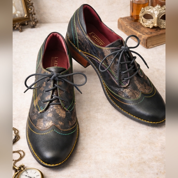 Spring Step Shoes - L’Artiste Leather Oxford Shoes |‎ EU 39 | Multicolor Stitching